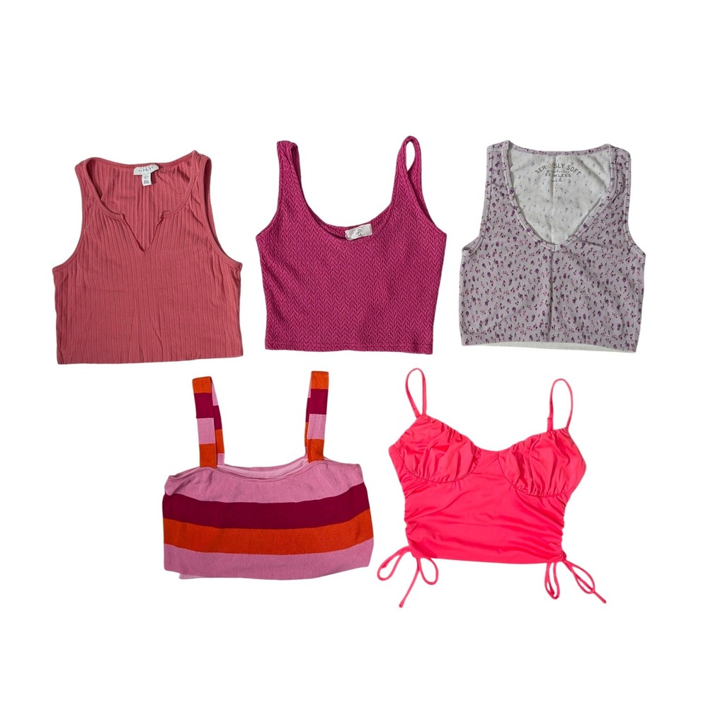 Pink‎ Crop Top Bundle Princess Polly Topshop Lulus Ribbed Floral Striped Size S